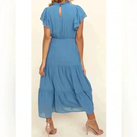 HAPTICS Coastal Blue Maxi Dress Side Pockets Ruffle Short Sleeve Spring Summer - Picture 4 of 14